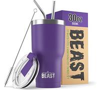 Greens Steel BEAST Termo Café para Llevar - 900ml I Púrpura Profundo I Taza Térmica de Acero Inoxidable Reusable I Taza Viajera de Doble Pared al Vacío I 2 Pajitas y Cepillo de Limpieza