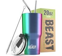 Greens Steel Beast Tumbler - 550 ml (20 oz), Arco iris | Vaso de acero inoxidable reutilizable con aislamiento al vacío | con 2 pajitas y cepillo de limpieza | Termo de viaje de doble pared