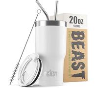 Greens Steel Beast Tumbler - 550 ml (20 oz), Blanco Ártico | Vaso de acero inoxidable reutilizable con aislamiento al vacío | con 2 pajitas y cepillo de limpieza | Termo de viaje de doble pared