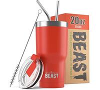 Greens Steel Beast Tumbler - 550 ml (20 oz), Mariquita Roja | Vaso de acero inoxidable reutilizable con aislamiento al vacío | con 2 pajitas y cepillo de limpieza | Termo de viaje de doble pared