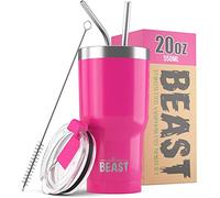 Greens Steel Beast Tumbler - 550 ml (20 oz), Rosa Ponqué | Vaso de acero inoxidable reutilizable con aislamiento al vacío | con 2 pajitas y cepillo de limpieza | Termo de viaje de doble pared