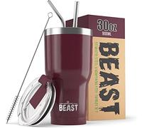 Greens Steel Beast Tumbler - 900 ml (30 oz), Arándano | Vaso de acero inoxidable reutilizable con aislamiento al vacío | con 2 pajitas y cepillo de limpieza | Termo de viaje de doble pared