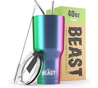 Greens Steel Beast Tumbler - 900 ml (30 oz), Arco iris | Vaso de acero inoxidable reutilizable con aislamiento al vacío | con 2 pajitas y cepillo de limpieza | Termo de viaje de doble pared