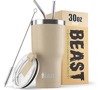 Greens Steel Beast Tumbler - 900 ml (30 oz), Arena | Vaso de acero inoxidable reutilizable con aislamiento al vacío | con 2 pajitas y cepillo de limpieza | Termo de viaje de doble pared