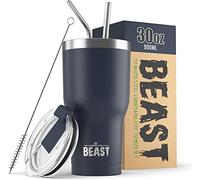 Greens Steel Beast Tumbler - 900 ml (30 oz), Azul Marino | Vaso de acero inoxidable reutilizable con aislamiento al vacío | con 2 pajitas y cepillo de limpieza | Termo de viaje de doble pared