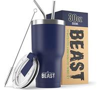Greens Steel Beast Tumbler - 900 ml (30 oz), Azul Rey | Vaso de acero inoxidable reutilizable con aislamiento al vacío | con 2 pajitas y cepillo de limpieza | Termo de viaje de doble pared