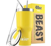 Greens Steel Beast Tumbler - 900 ml (30 oz), Limón | Vaso de acero inoxidable reutilizable con aislamiento al vacío | con 2 pajitas y cepillo de limpieza | Termo de viaje de doble pared