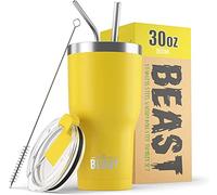 Greens Steel Beast Tumbler - 900 ml (30 oz), Limón | Vaso de acero inoxidable reutilizable con aislamiento al vacío | con 2 pajitas y cepillo de limpieza | Termo de viaje de doble pared