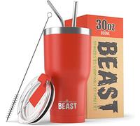 Greens Steel Beast Tumbler - 900 ml (30 oz), Mariquita Roja | Vaso de acero inoxidable reutilizable con aislamiento al vacío | con 2 pajitas y cepillo de limpieza | Termo de viaje de doble pared