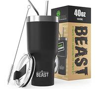 Greens Steel Beast Tumbler - 900 ml (30 oz), Negro Mate | Vaso de acero inoxidable reutilizable con aislamiento al vacío | con 2 pajitas y cepillo de limpieza | Termo de viaje de doble pared