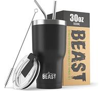 Greens Steel Beast Tumbler - 900 ml (30 oz), Negro Mate | Vaso de acero inoxidable reutilizable con aislamiento al vacío | con 2 pajitas y cepillo de limpieza | Termo de viaje de doble pared