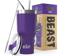 Greens Steel Beast Tumbler - 900 ml (30 oz), Púrpura Profundo | Vaso de acero inoxidable reutilizable con aislamiento al vacío | con 2 pajitas y cepillo de limpieza | Termo de viaje de doble pared