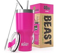 Greens Steel Beast Tumbler - 900 ml (30 oz), Rosa Ponqué | Vaso de acero inoxidable reutilizable con aislamiento al vacío | con 2 pajitas y cepillo de limpieza | Termo de viaje de doble pared