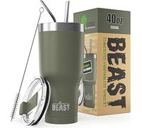 Greens Steel Beast Tumbler - 900 ml (30 oz), Verde Militar | Vaso de acero inoxidable reutilizable con aislamiento al vacío | con 2 pajitas y cepillo de limpieza | Termo de viaje de doble pared