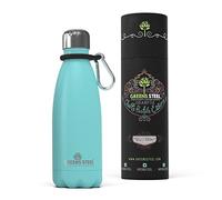 Greens Steel Botella de Agua en Acero Inoxidable - 350 ml, Azul I Aislado al Vacío de Doble Pared I Mosquetón y Caja de Regalo Incluidos I Reutilizable, a Prueba de Fugas para Adultos y Niños