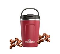 Greens Steel Taza de Café Reusable - 350ml, Roja I Termo Café para Llevar con Tapa y Asa I Antifugas, Taza Aislado en Acero Inoxidable para Bebidas Calientes y Frías I Té, Café, Bebidas Frías