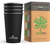 Greens Steel Vaso de Acero Inoxidable - 4 Vasos, Negro, 475 ml I Juego con Pared Simple Apilable y Reutilizable I Antiarañazos, Antideslizante, Antidecoloración y Sin BPA I para Viajes y Camping
