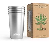 Greens Steel Vasos de Acero Inoxidable - N° 1 Premium 475 ml Vaso de Cerveza (Paquete de 4) Vasos de Metal Premium - Vaso Apilable Duradero