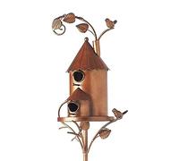 Greensen Casa de Pájaros de Metal con Postes, Estacas de Casa de Pájaros de Arte de Metal a Prueba de Herrumbre Impermeables, Decoración de Jardín de Bricolaje, Regalo para Amantes de Las