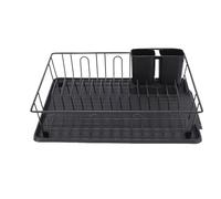 Greensen Estante para Secar Platos, Escurridor de Platos de Metal para Ahorrar Espacio con Soporte para Utensilios, para Tazones, Tazas, y Palillos de Cocina. (Black)
