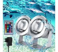 Greensen Luz Subacuática Iluminación de Fuente LED 2 Piezas Control Remoto RGB Foco Subacuático con Carcasa de Acero Inoxidable Luz de Estanque Luz de Decoración de Paisaje (EU)