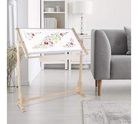 Greensen - Marco de Punto de Cruz, Soporte Ajustable para Bordar de 3 tamaños, Soporte de Madera para Punto de Cruz, Soporte para Suelo con Soporte, Marco de Pegatinas, rotación de 360 Grados,