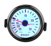 Greensen Medidor de Presión de Turbo, 0-30PSI, 0-30in.Hg, Esfera Blanca, Luz LED Azul, Aguja Roja, Universal para Vehículos 12V