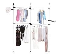 Greensen Perchero Telescopico Cabina Armadio Extensible con 2 Ganchos, 4 Barras y 3 Postes Perchero de Ropa Telescopico Carril de Ropa (153-272) x (281-329) cm