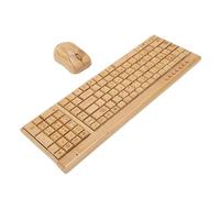 Greensen Teclado y Ratón Inalámbricos, Combo de Teclado y Ratón Inalámbrico 2.4G Hecho a Mano en Bambú Completo con Receptor USB para iOS