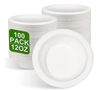 greensight 100 cuencos de cartón desechables, 350 ml, caña de azúcar, platos desechables, plato sopero, cuenco para sopa orgánico, redondo, blanco