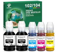 GREENSKY 102 104 Tinta Colorante Compatibles con Epson 102 y 104 Multipack para Epson EcoTank ET-2850 ET-2870 ET-2876 ET-2862 ET-2814 ET-2700 ET-2710 ET-2720 ET-2714 ET-2726 ET-3850 ET-4850 (5P)