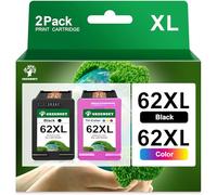 GREENSKY 62XL Cartuchos de Tinta Compatible Cartucho para HP 62 Negro y Color Tinta 62 XL 62XL HP62 para HP Envy 5646 5744 5640 5540 5544 Officejet 5740 200 250 (1 Negro, 1 Tricolor)