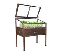 Greenspot - Jardinera elevada balcón con Campana - bancal Alto con semillero - 110 x 55 x 120 cm - de Madera - Terraza Mini Invernadero, Jardinera con Tapa, Jardinera de Hierbas - Vintage Palisandro