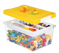 Greentainer Caja de Almacenamiento de Juguetes con Tapa y Bandeja Extraíble, de PP Apilable, Organizador para Bloques, Compatible con Ladrillos, para Habitación Infantil(Amarillo)