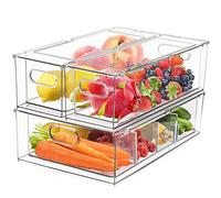 Greentainer Juego de 3 organizadores para frigorífico, gran despensa, con asa, caja transparente, caja organizadora para cocina, nevera, armarios, despensa, sin BPA