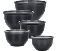 Greentainer Juego de 5 Cuencos Plástico para Mezclar con Tapas, 0.8L-4.7L, Apilables y Anidables, Sin BPA, Apto Lavavajillas y Microondas, para Frigorífico y Congelador, Multiusos Cocina（gris）