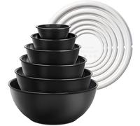 Greentainer Juego de 6 Cuencos de Plástico con Tapas, 0.25L-5.25L, Apilables y Anidables, Apto Lavavajillas, Microondas y Congelador, Ideales para Mezclar, Servir y Almacenar(negro)