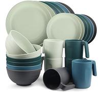 Greentainer Juegos de vajilla de plástico (24 piezas) | Juego completo ligero e irrompible, juego de platos, boles, tazas, servicio de mesa para 6 personas, ideal para niños y adultos
