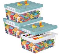 Greentainer Set de 3 Cajas de Almacenamiento de Juguetes con Tapa y Bandeja Extraíble, PP Apilable, Organizador para Bloques, Compatible con Ladrillos, para Habitación Infantil(Verde)
