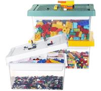 Greentainer Set de 3 Cajas de Almacenamiento de Juguetes con Tapa y Bandeja Extraíble, PP Apilable, Organizador para Bloques, Compatible con Ladrillos, para Habitación Infantil