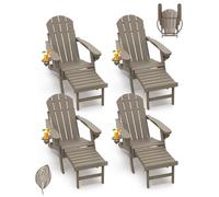 GREENVINES Adirondack - Sillas con otomana | Juego de 4 | Grano de madera | Plegables | Reposapiés retráctil | Plástico HDPE | Silla para fogata para todo tipo de clima | Portavasos | para piscina al
