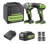 GreenWorks 24 V inalámbrico 400 Nm - Destornillador de impacto y kit de taladro de 35 Nm, batería 4 Ah, 4 Impaktor Llave de vaso