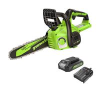 Greenworks 24V 10in Motosierra Eléctrico sin Cable con Batería de 2Ah y Cargador, Velocidad de Cadena 4,3 m/s, Auto-Aceitero, Motosierra de Batería con Protección Contra la Retracción