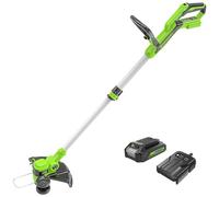Greenworks 24V Cortabordes a Batería para Jardines Pequeños y Medianos, 30cm Ancho de Corte, Alimentación Hilo Nylon 1,65mm, Batería 24 V 2 Ah y Cargador, 3 Años de Garantía G24LT30K2
