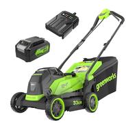 Greenworks 24V Cortacésped de batería Li-Ion 24V 33cm Ancho Corte hasta 280m² 30L recogedor de Hierba 5 Veces Ajuste Altura Corte Central 25-75mm Incluye batería de 4Ah y cargador-MO24L411-01
