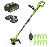 Greenworks 24V desbrozadora bateria, 30 cm de Ancho de Corte, rotación de 90°, In arrete de Alambre y 20 Cuchillas de plástico, In atería de 2.0 Ah y Cargador