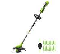 Greenworks 24V desbrozadora bateria, Anchura de Corte 33 cm, Cabezal Motor Giratorio e inclinable 90°, con Carrete de Cable y 20 Cuchillas de plástico, sin batería ni Cargador