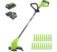 Greenworks 24V desbrozadora bateria para Jardines pequeños y medianos, 25 cm de Ancho de Corte, Incluye 20 Cuchillas de plástico para Clientes con batería de 2.0 Ah y Cargador