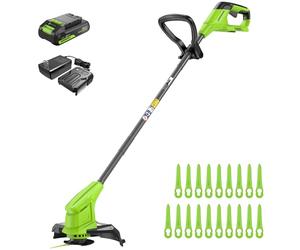 Greenworks 24V desbrozadora bateria para Jardines pequeños y medianos, 25 cm de Ancho de Corte, Incluye 20 Cuchillas de plástico para Clientes con batería de 2.0 Ah y Cargador