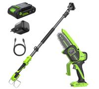Greenworks 24V Mini Motosierra 2-en-1 Sin Escobillas, 10cm Inalámbrica, 7,8m/s, Podadora Eléctrica con Batería 2Ah & Cargador 30W